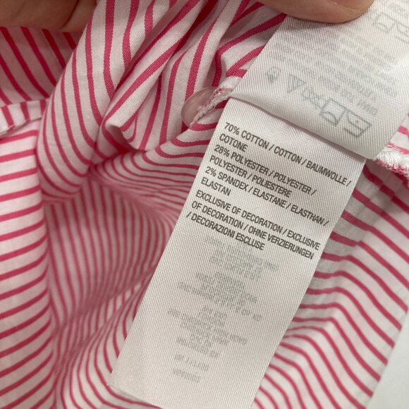 Quacker Factory Top sz 1X Pink White Striped Embroidered Short Sleeve Button Up - Picture 7 of 9